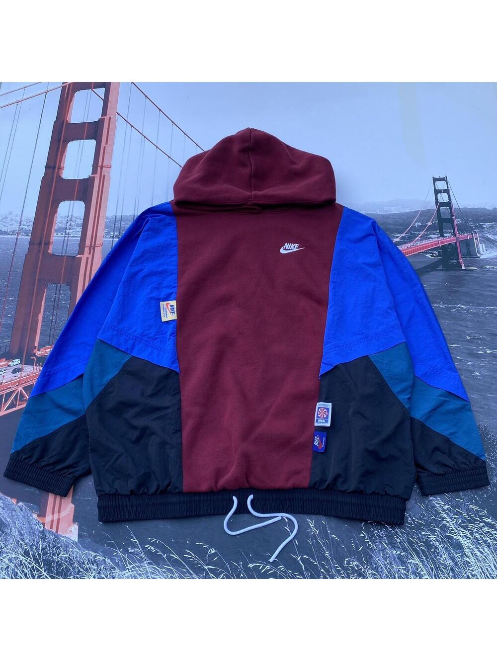 Nike Hoodie Womens M Icon Clash Red Blue Pullover Pinwheel Colorful Windbreaker